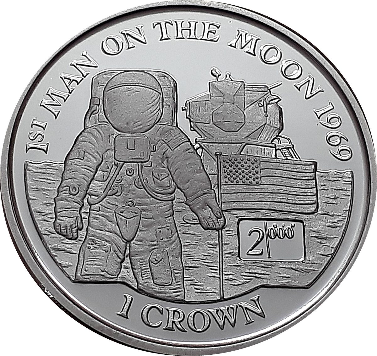 Isle of Man 1 Crown - Elizabeth II 1st Man on the Moon; Silver Proof