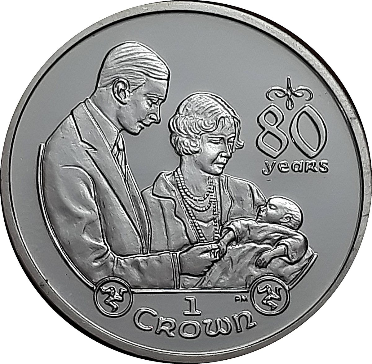 Isle of Man 1 Crown - Elizabeth II Queen Elizabeth II 80th Birthday-Birth of Princess Elizabeth; SIlver Proof reverse