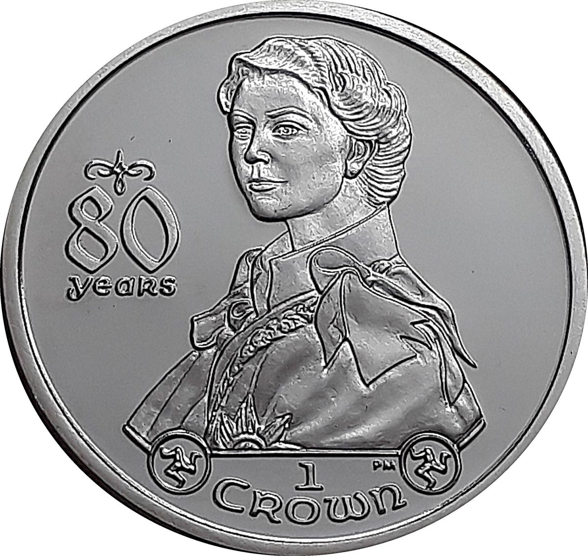 Isle of Man 1 Crown - Elizabeth II Queen Elizabeth II 80th Birthday-Order of the Garter; Silver Proof reverse