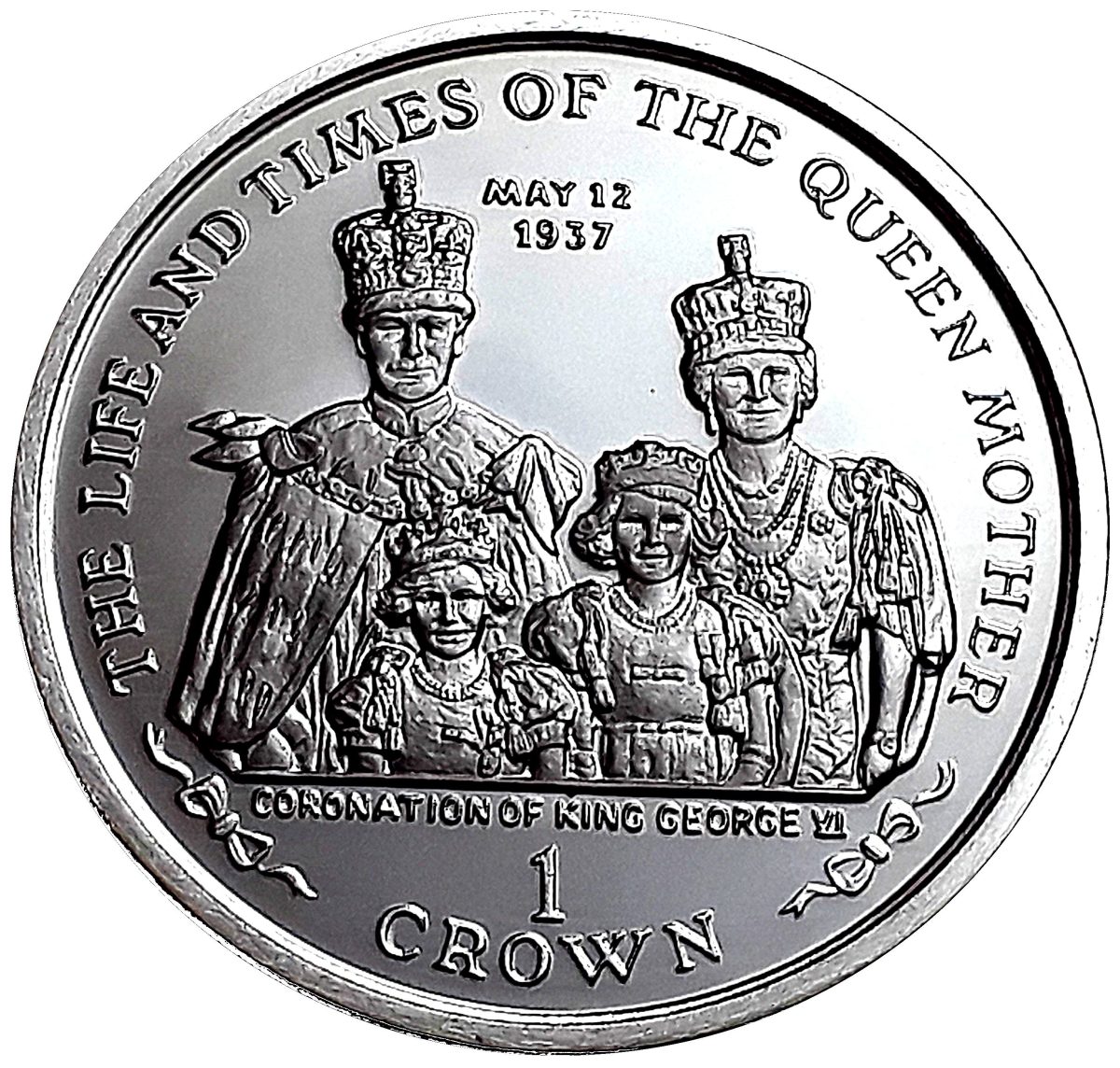 Isle of Man 1 Crown - Elizabeth II Queen Mother - Coronation of King George VI; Silver Proof reverse