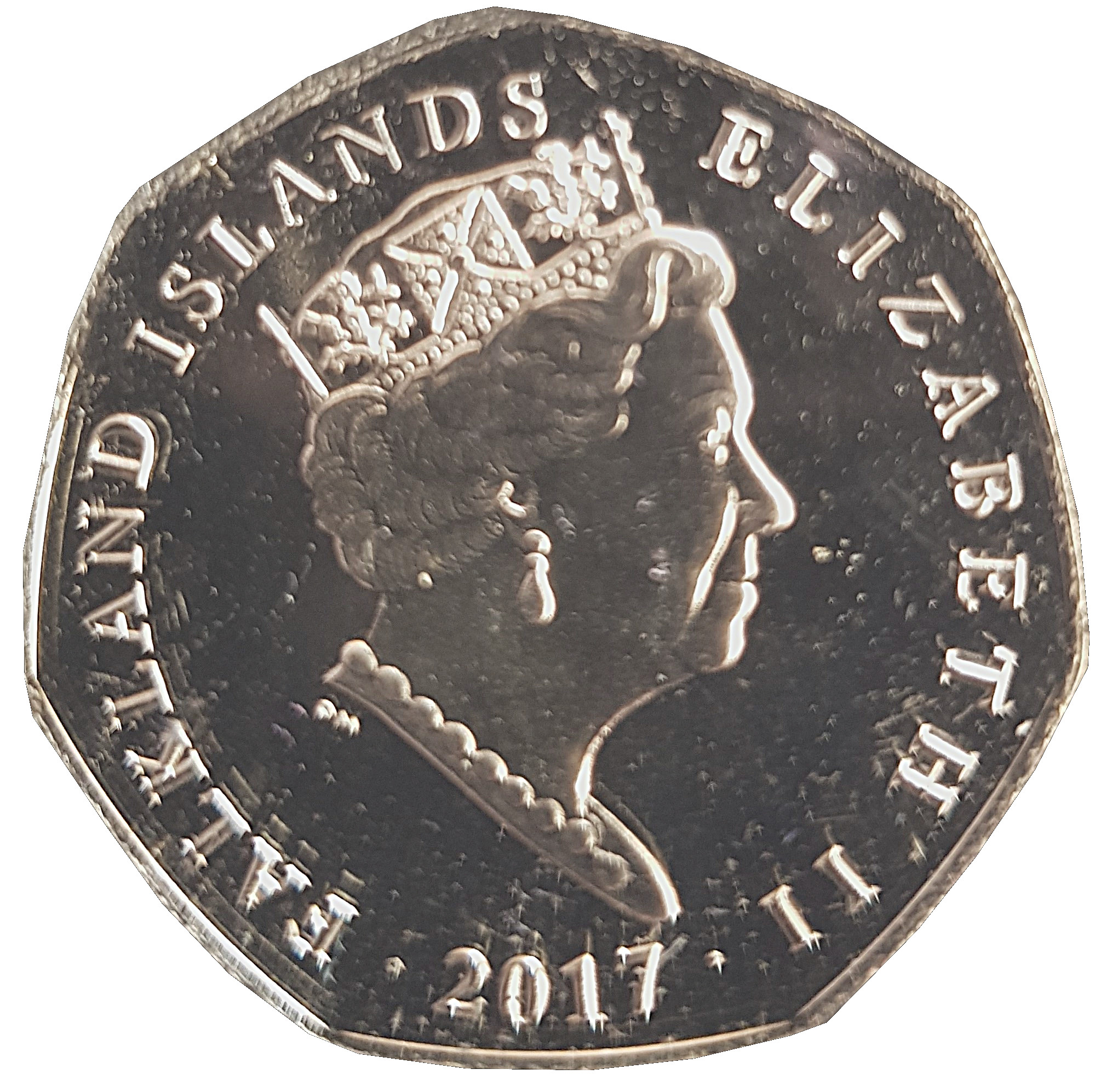 Falkland Islands 50 Pence - Elizabeth II Magellanic Penguin-coloured obverse