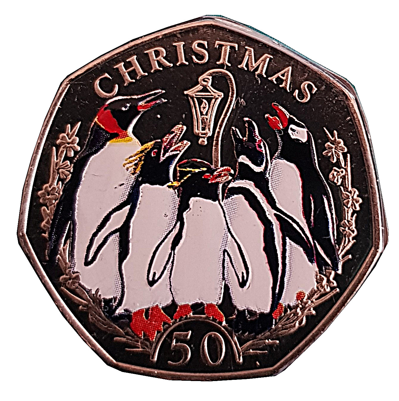Falkland Islands 50 Pence - Elizabeth II Penguin Carol-singers-coloured