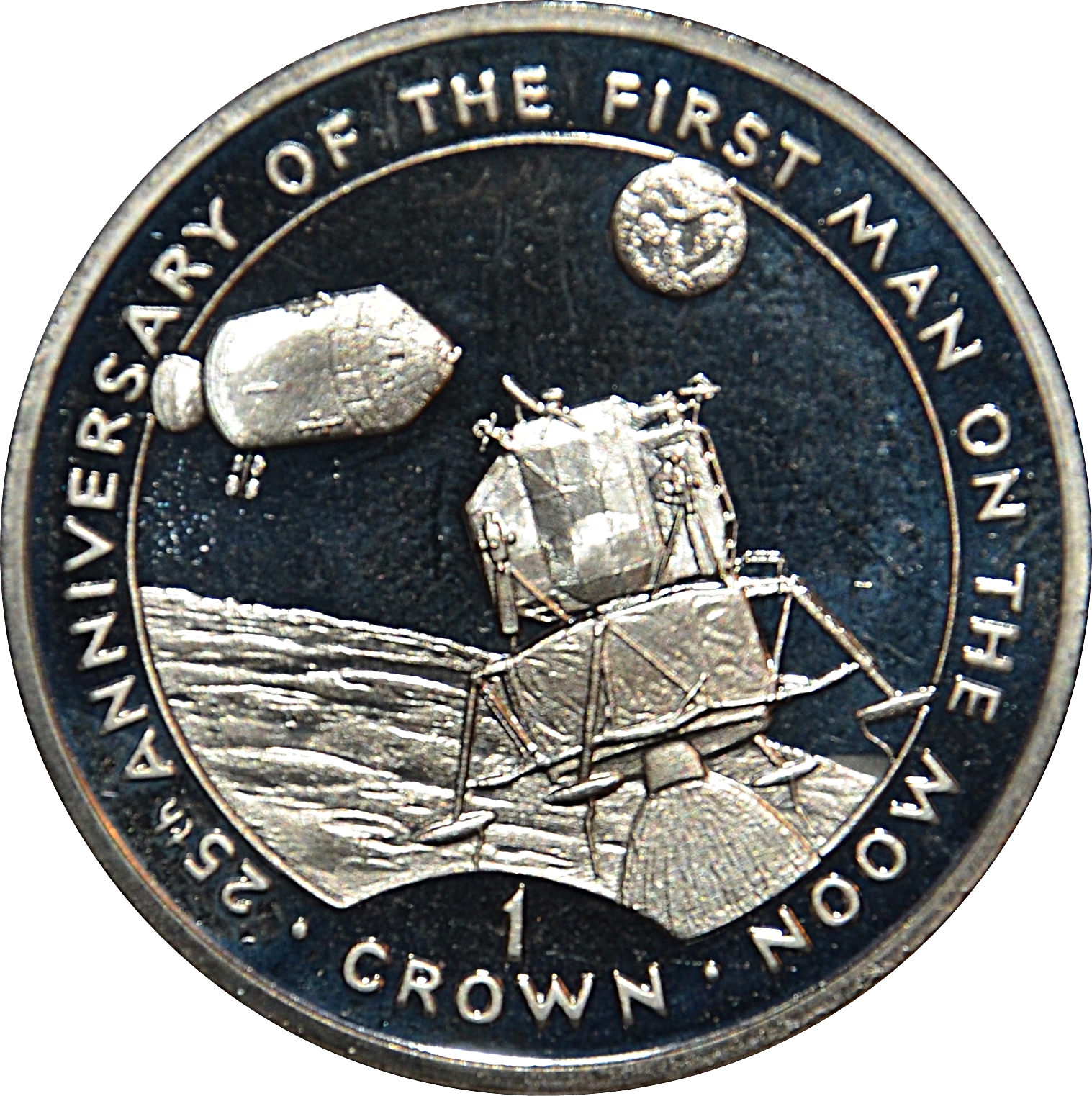 Gibraltar 1 Crown - Elizabeth II First Man on the Moon - Moon Landing reverse