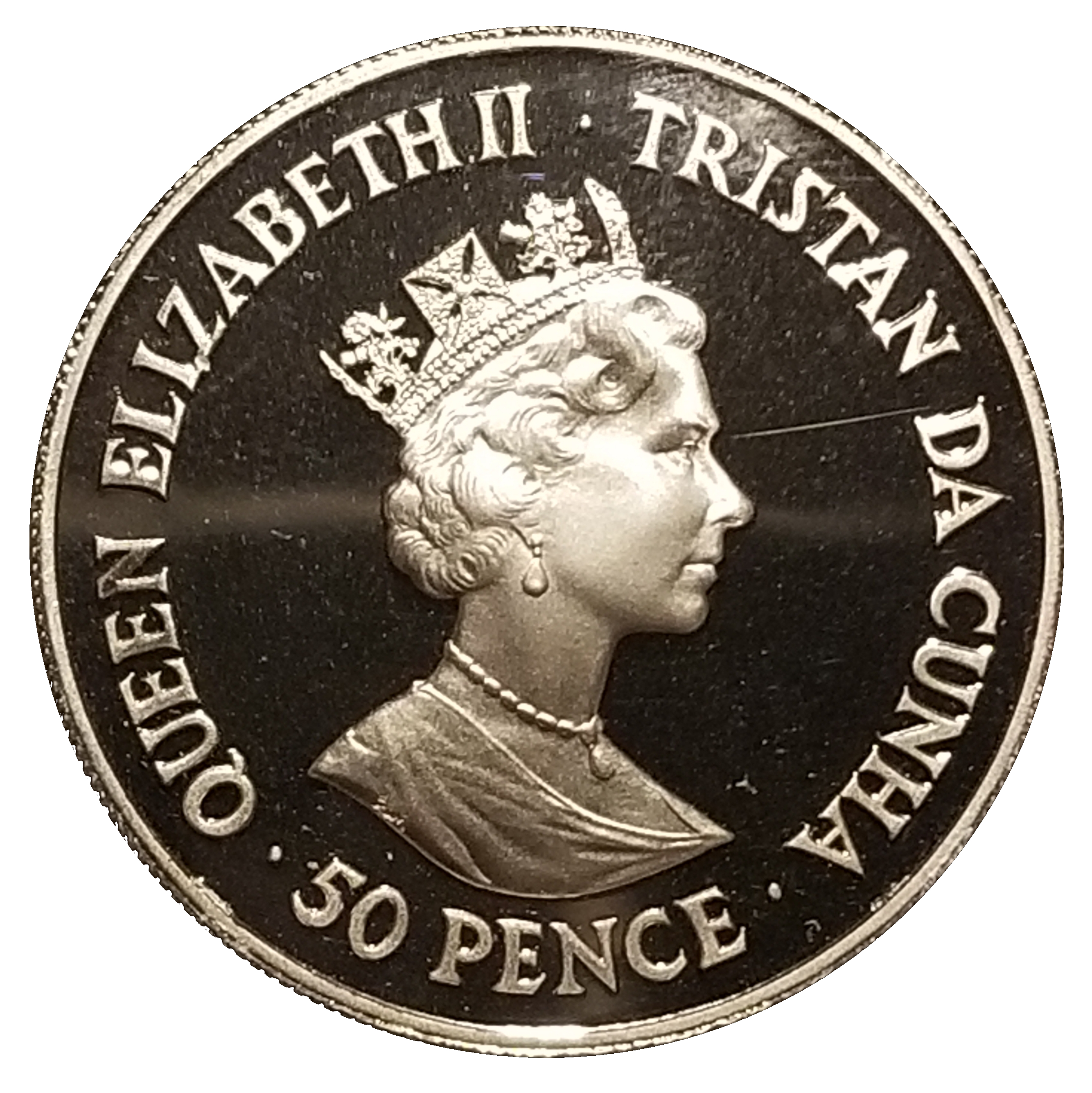 Tristan da Cunha 50 Pence - Elizabeth II Wedding Anniversary obverse