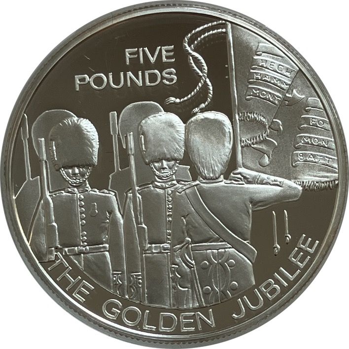 Guernsey 5 Pounds - Elizabeth II Trooping the Colours - Silver reverse