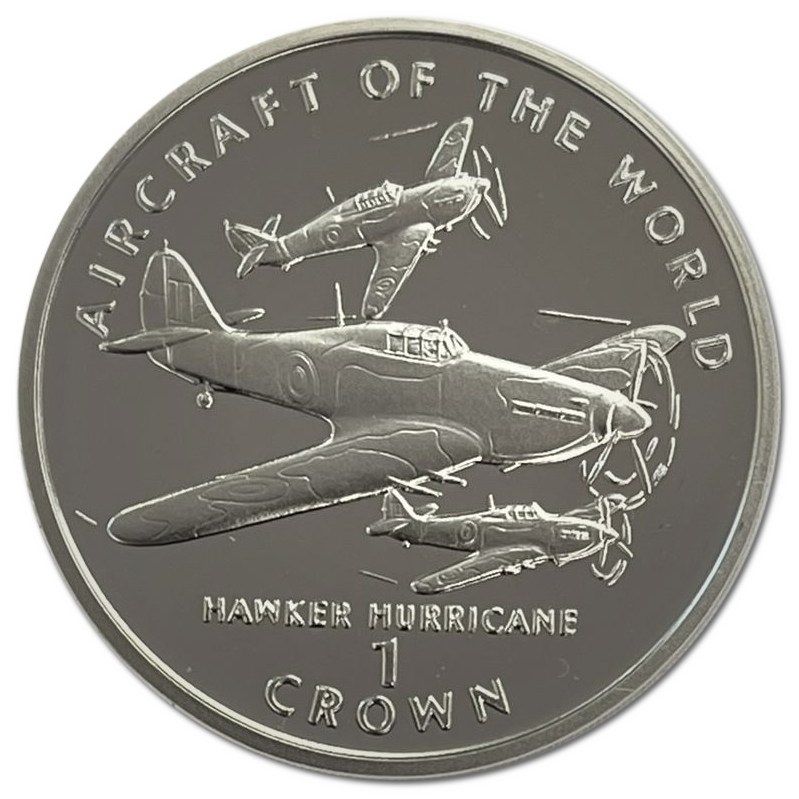 Isle of Man 1 Crown - Elizabeth II Hawker Hurricane; Silver Proof reverse