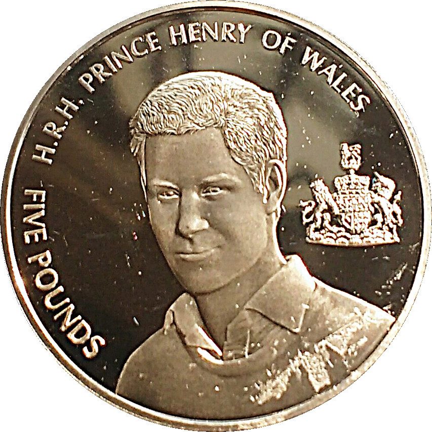 Alderney 5 Pounds - Elizabeth II Prince Henry; Silver Proof reverse