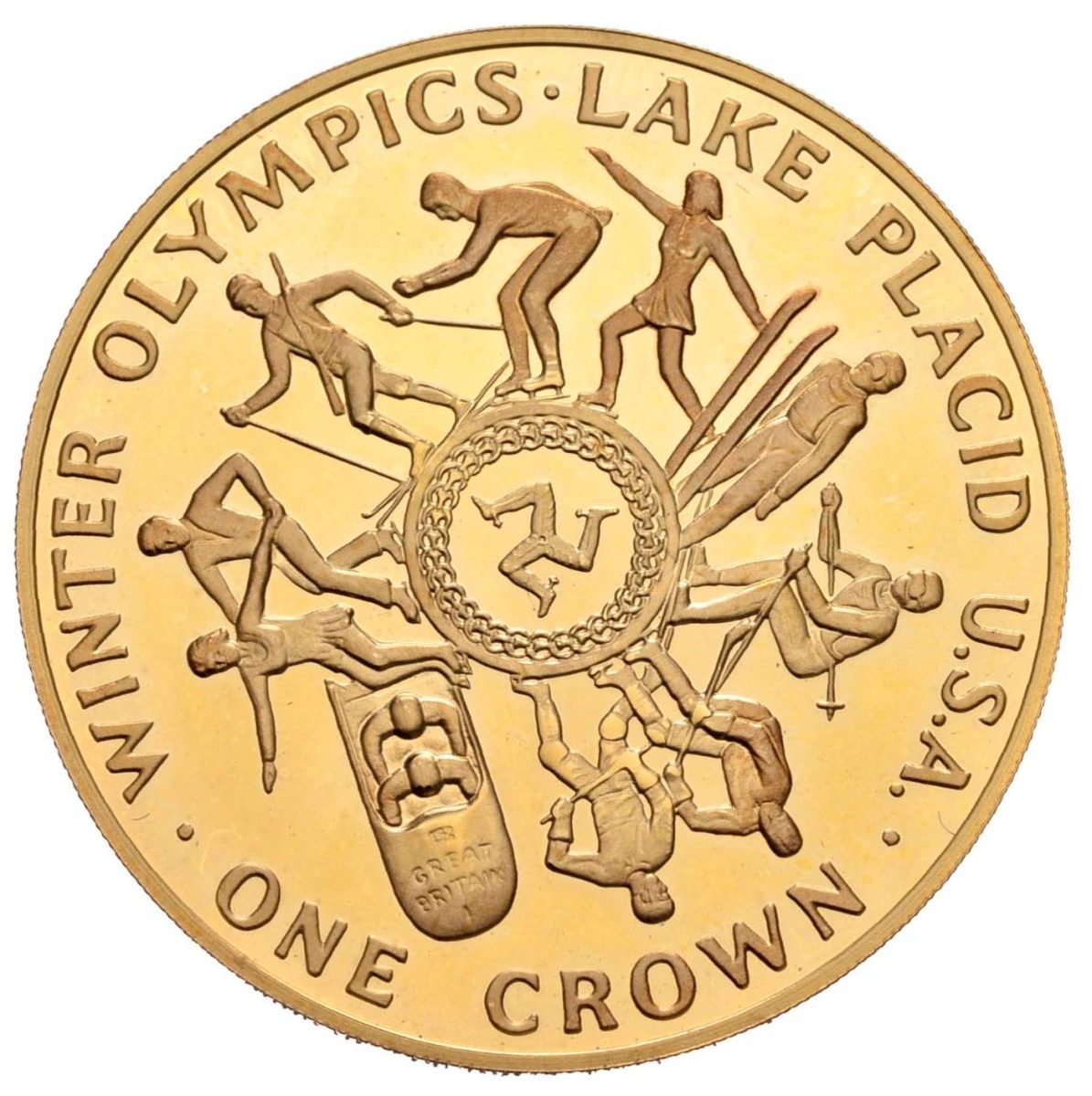 Isle of Man 1 Crown - Elizabeth II Lake Placid Olympics; Gold Proof