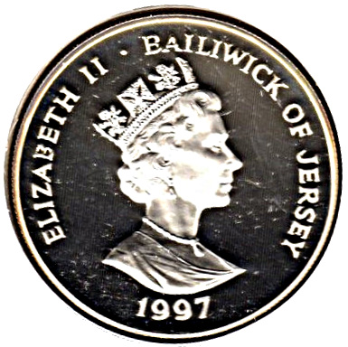 Jersey 5 Pounds - Elizabeth II Golden Wedding; Silver obverse