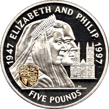 Jersey 5 Pounds - Elizabeth II Golden Wedding; Silver