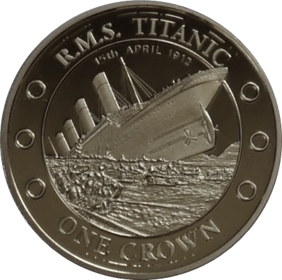 Tristan da Cunha 1 Crown - Elizabeth II R.M.S. Titanic sinking; Gold plated reverse