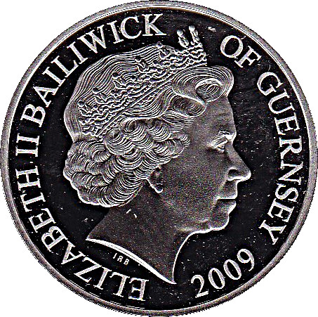 Guernsey 5 Pounds - Elizabeth II HMS Ark Royal with combat aircraft; Silver Proof obverse
