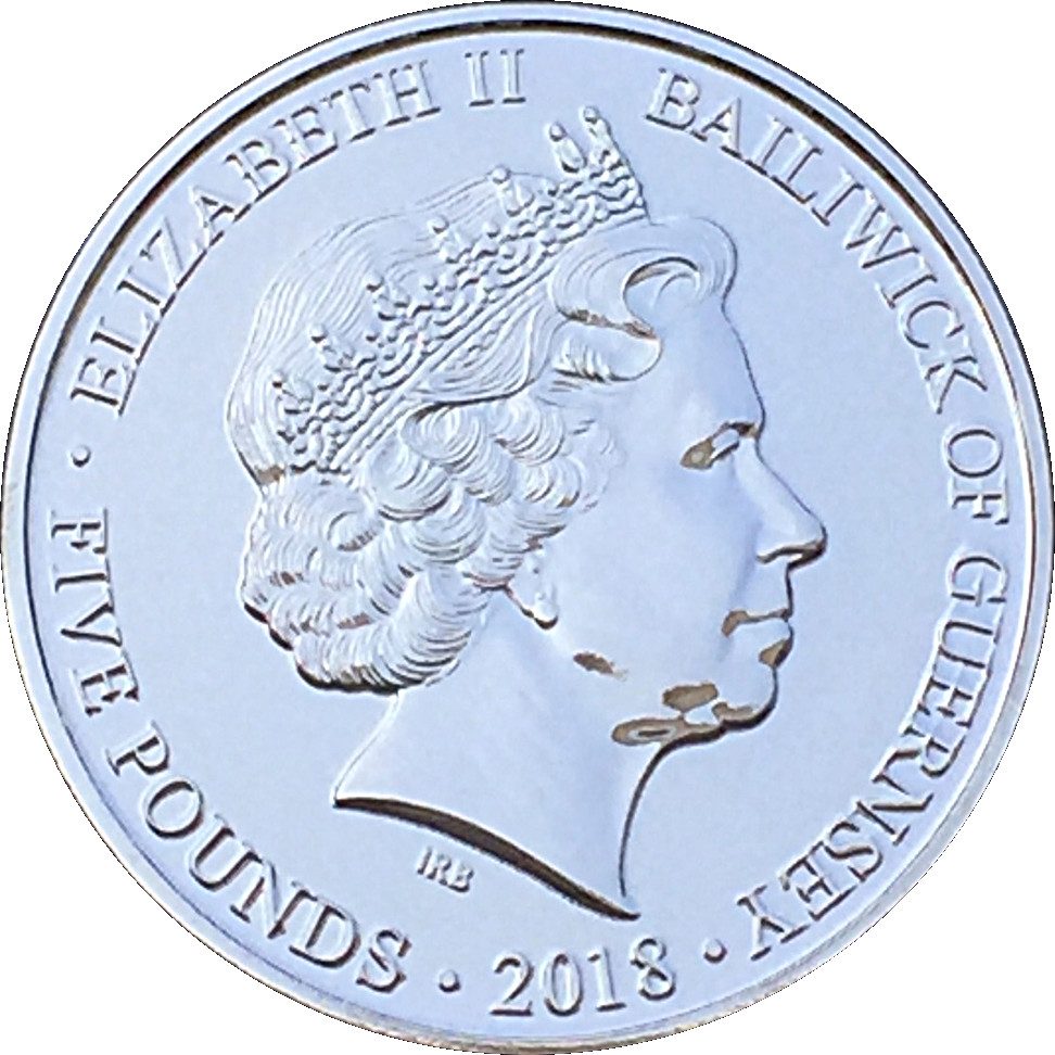 Guernsey 5 Pounds - Elizabeth II 65th Coronation Anniversary obverse
