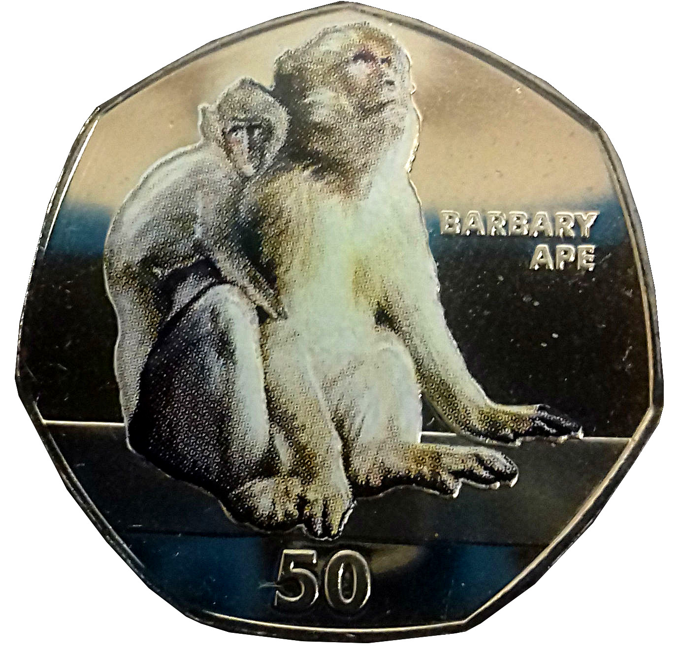 Gibraltar 50 Pence - Elizabeth II 2018 Barbary Ape - Coloured