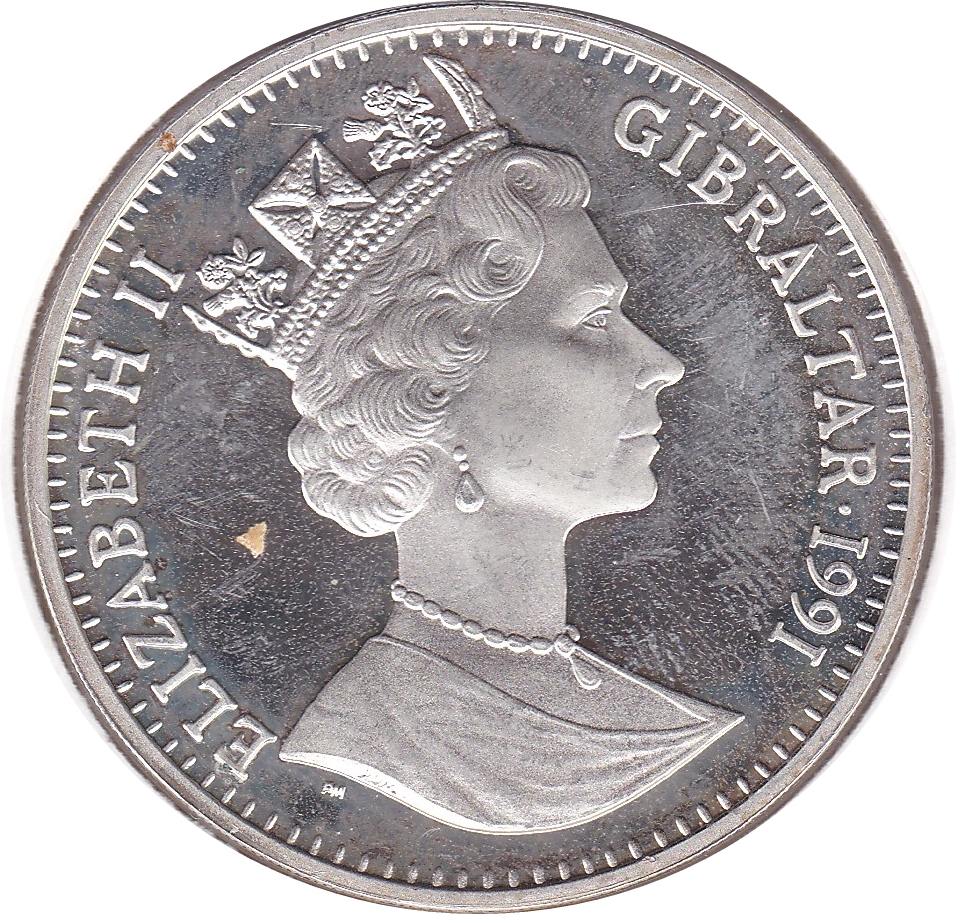 Gibraltar 1 Crown - Elizabeth II Javelin Thrower; Silver Proof obverse