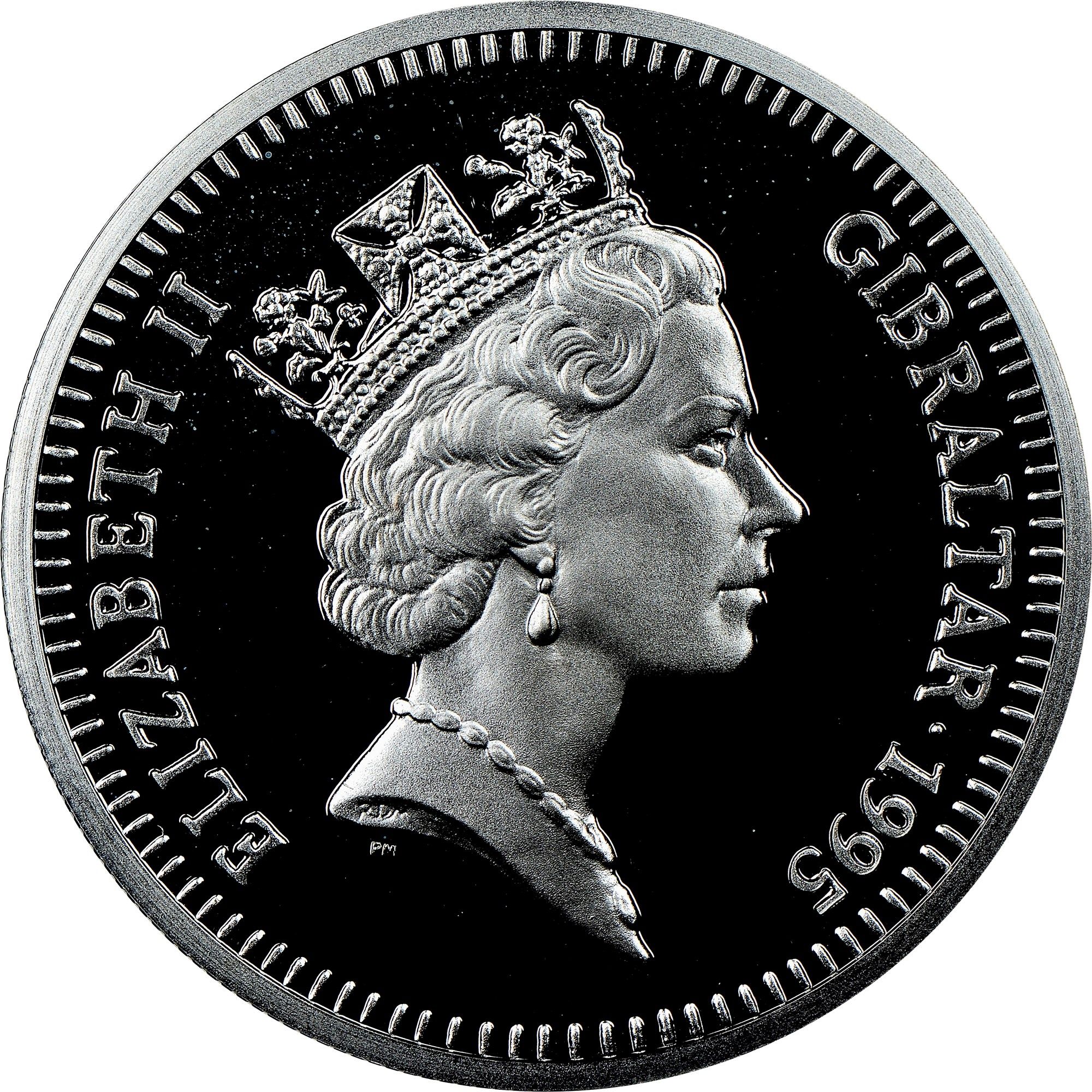 Gibraltar 5 Pounds - Elizabeth II The Queen Mother; Silver Proof obverse
