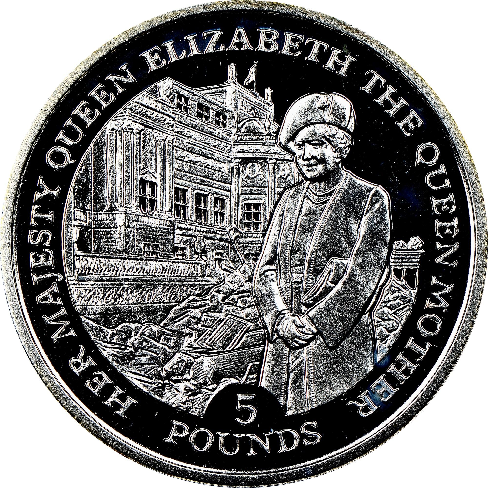 Gibraltar 5 Pounds - Elizabeth II The Queen Mother; Silver Proof