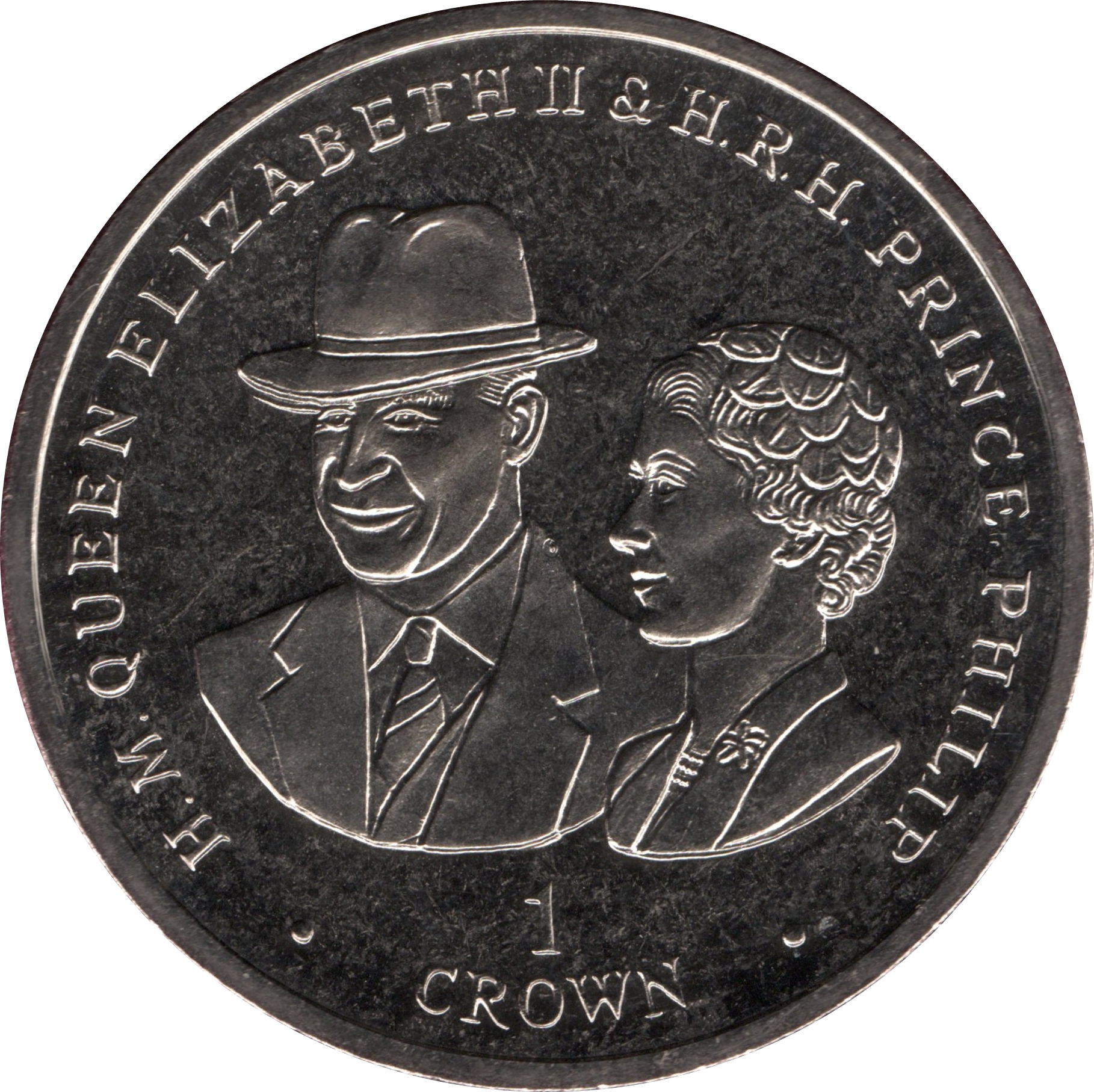 Falkland Islands 1 Crown - Elizabeth II Queen Elizabeth II and Prince Philip at Goodwood Races in 1954 reverse