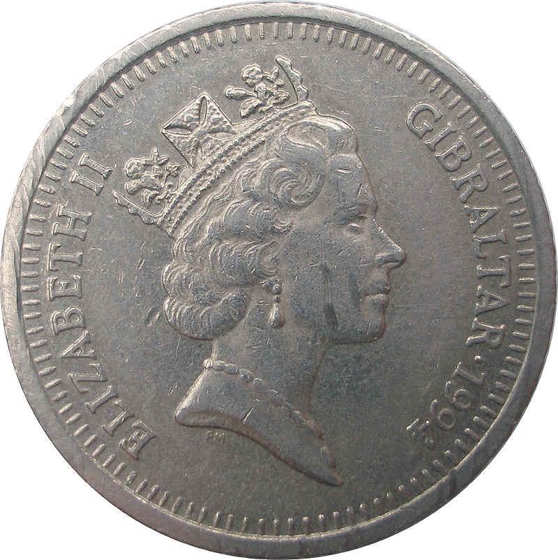 Gibraltar 10 Pence - Elizabeth II Moorish Castle; small type obverse