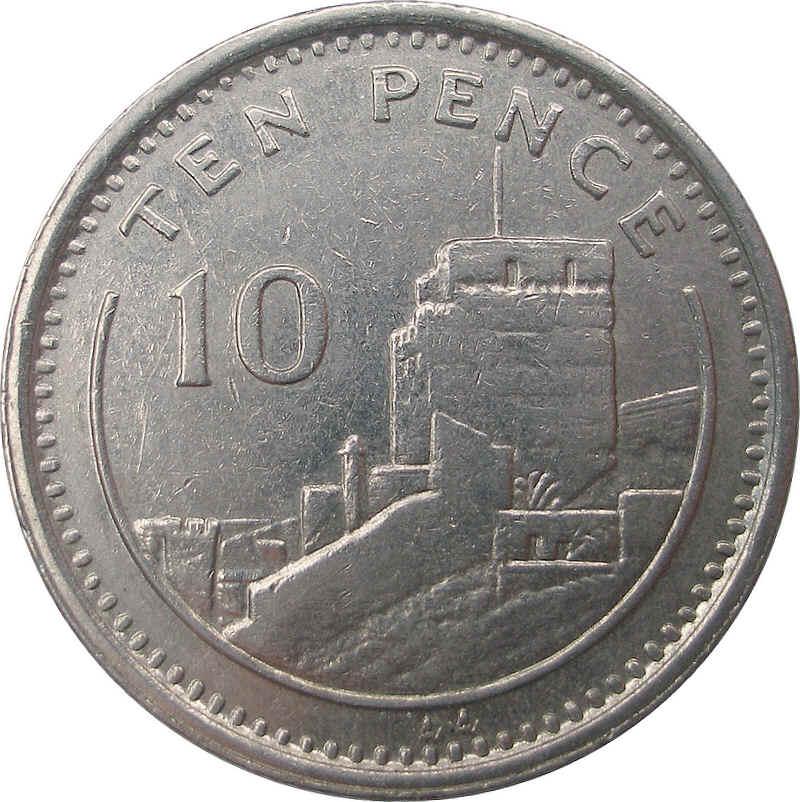 Gibraltar 10 Pence - Elizabeth II Moorish Castle; small type