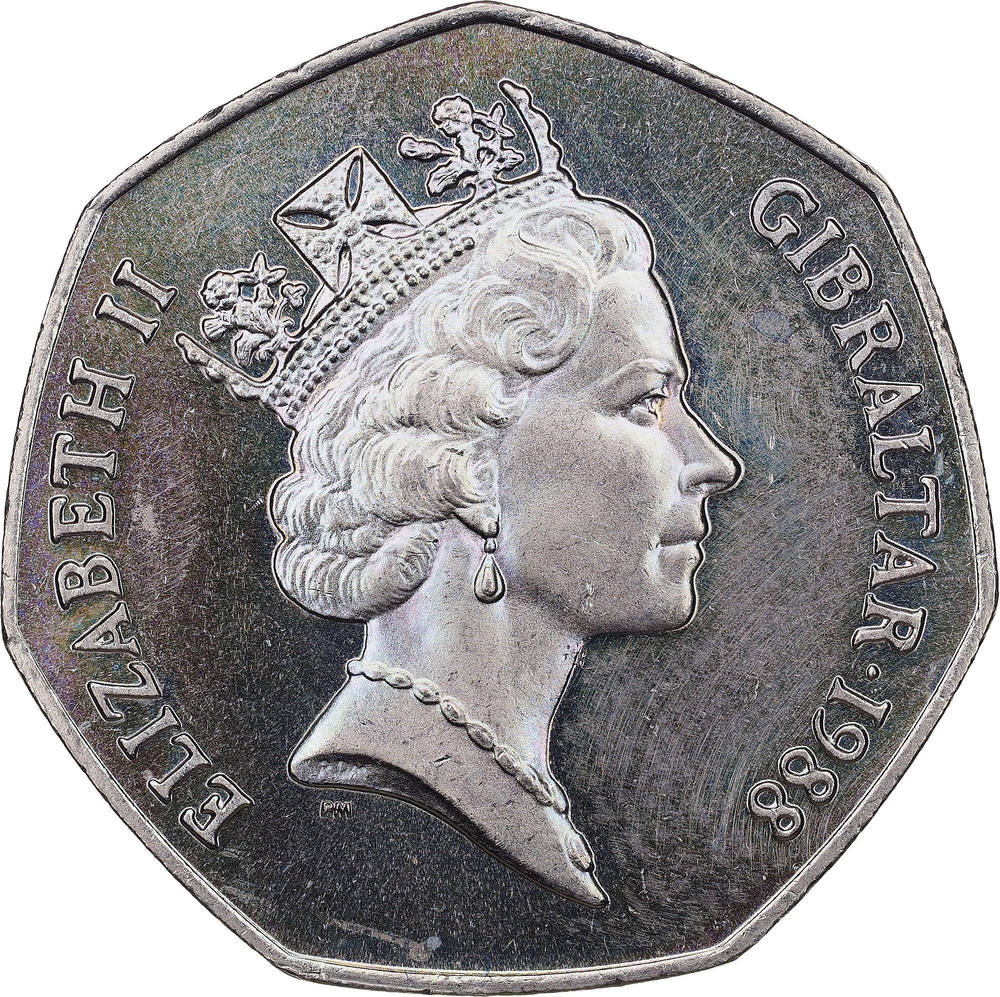 Gibraltar 50 Pence - Elizabeth II Candytuft Flowers obverse