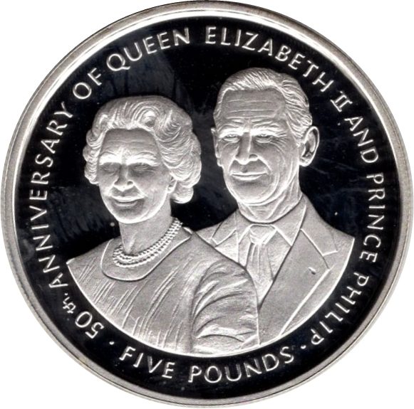 Isle of Man 5 Pounds - Elizabeth II Golden Wedding; Silver Proof