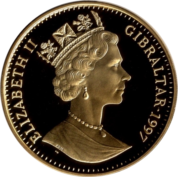Gibraltar 1 Crown - Elizabeth II Queen with baby Prince Charles; Silver Proof obverse