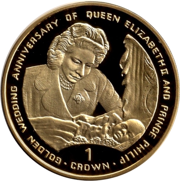 Gibraltar 1 Crown - Elizabeth II Queen with baby Prince Charles; Silver Proof reverse