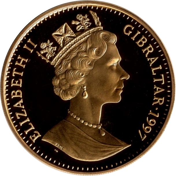 Gibraltar 1 Crown - Elizabeth II Queen with cheering crowd; Silver Proof obverse