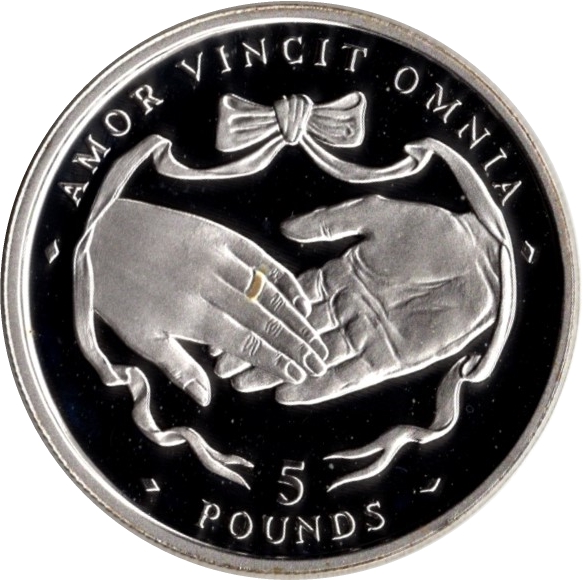 Gibraltar 5 Pounds - Elizabeth II Golden Wedding; Silver Proof reverse
