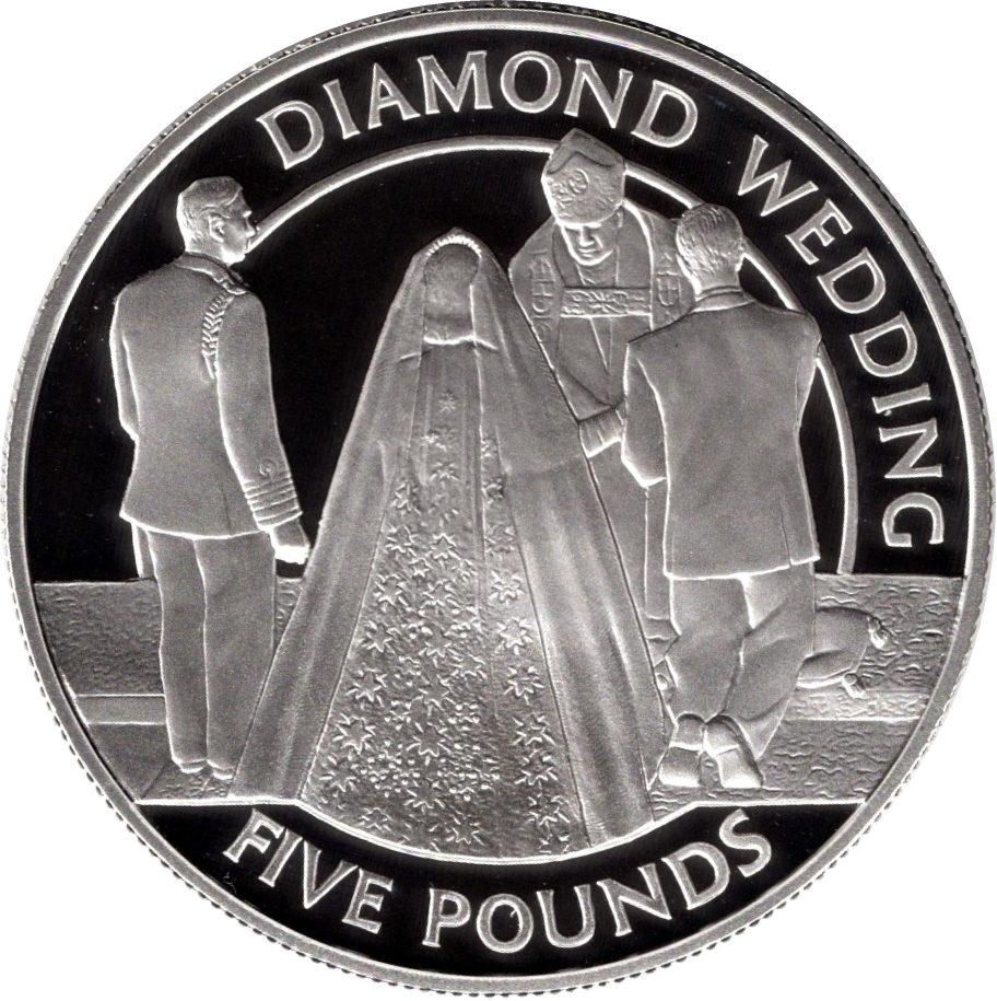 Guernsey 5 Pounds - Elizabeth II Diamond Wedding; Silver Proof