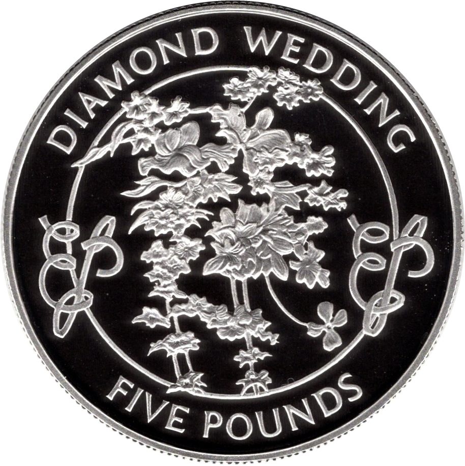 Guernsey 5 Pounds - Elizabeth II Diamond Wedding; Silver Proof