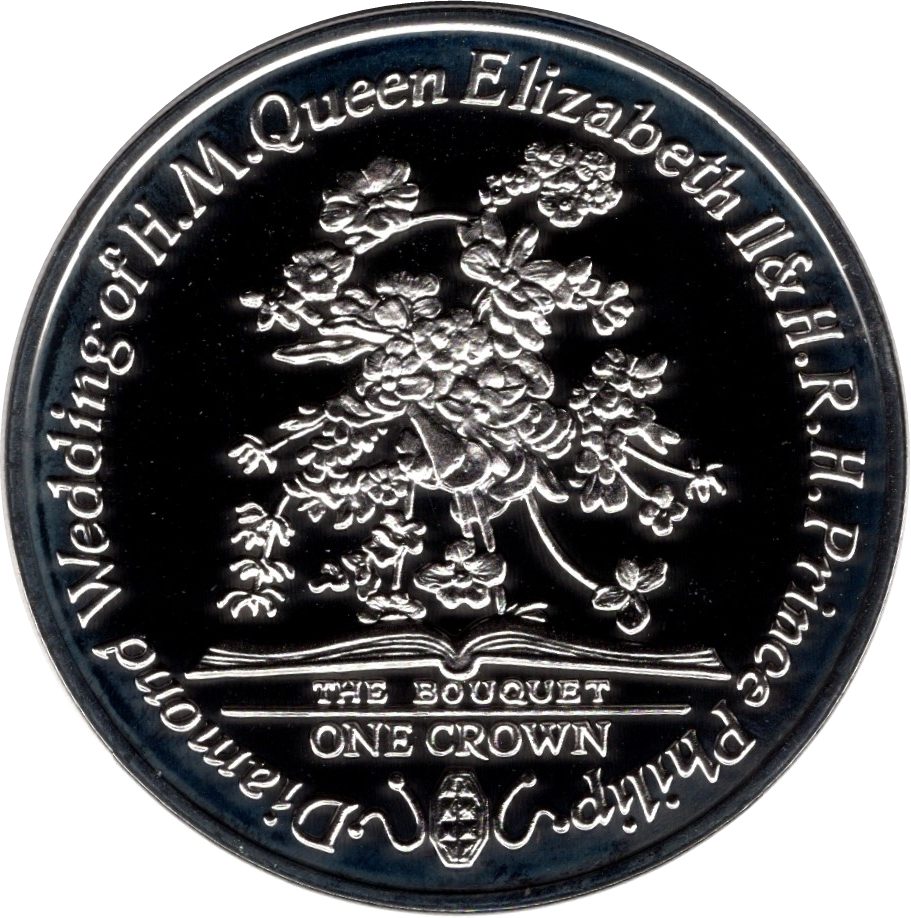 Isle of Man 1 Crown - Elizabeth II Diamond Wedding - Bouquet; Silver Proof