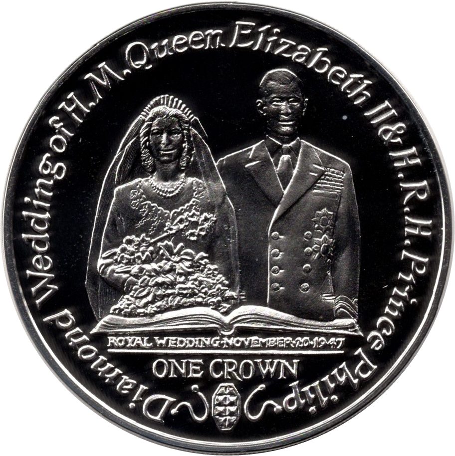Isle of Man 1 Crown - Elizabeth II Diamond Wedding - Wedding Portrait; Silver Proof