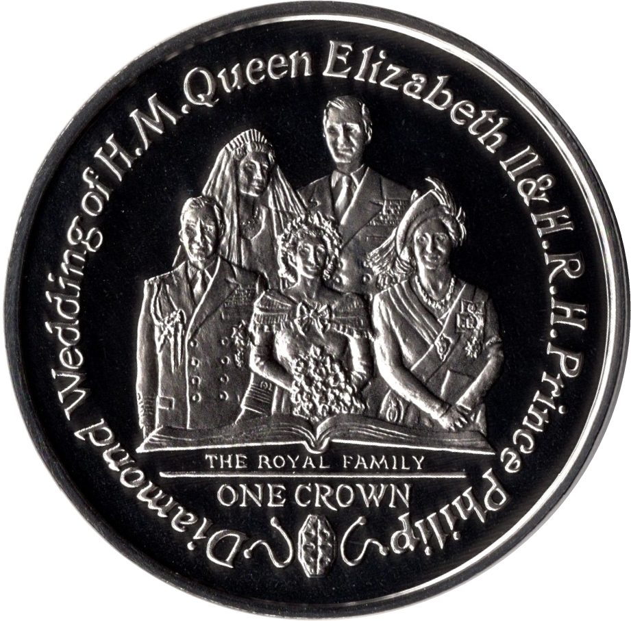 Isle of Man 1 Crown - Elizabeth II Diamond Wedding - Family Portrait; Silver Proof