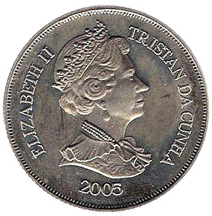 Tristan da Cunha 1 Crown - Elizabeth II 4th portrait; VE Day obverse