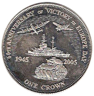 Tristan da Cunha 1 Crown - Elizabeth II 4th portrait; VE Day