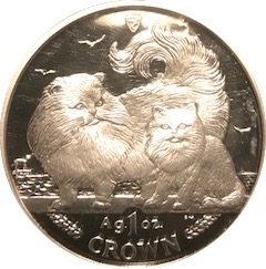 Isle of Man 1 Crown - Elizabeth II Chinchilla Cat; Silver reverse