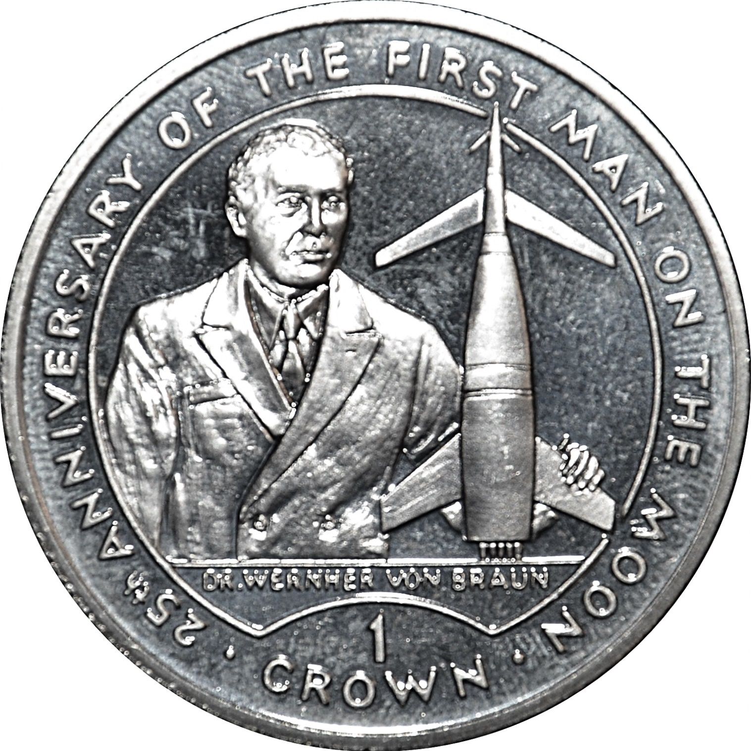 Gibraltar 1 Crown - Elizabeth II First Man on the Moon - Wernher von Braun reverse