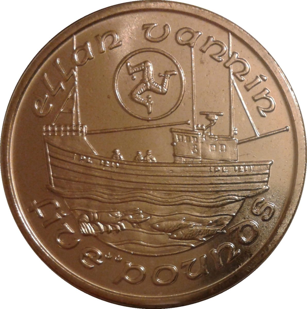 Isle of Man 5 Pounds - Elizabeth II Fishing boat