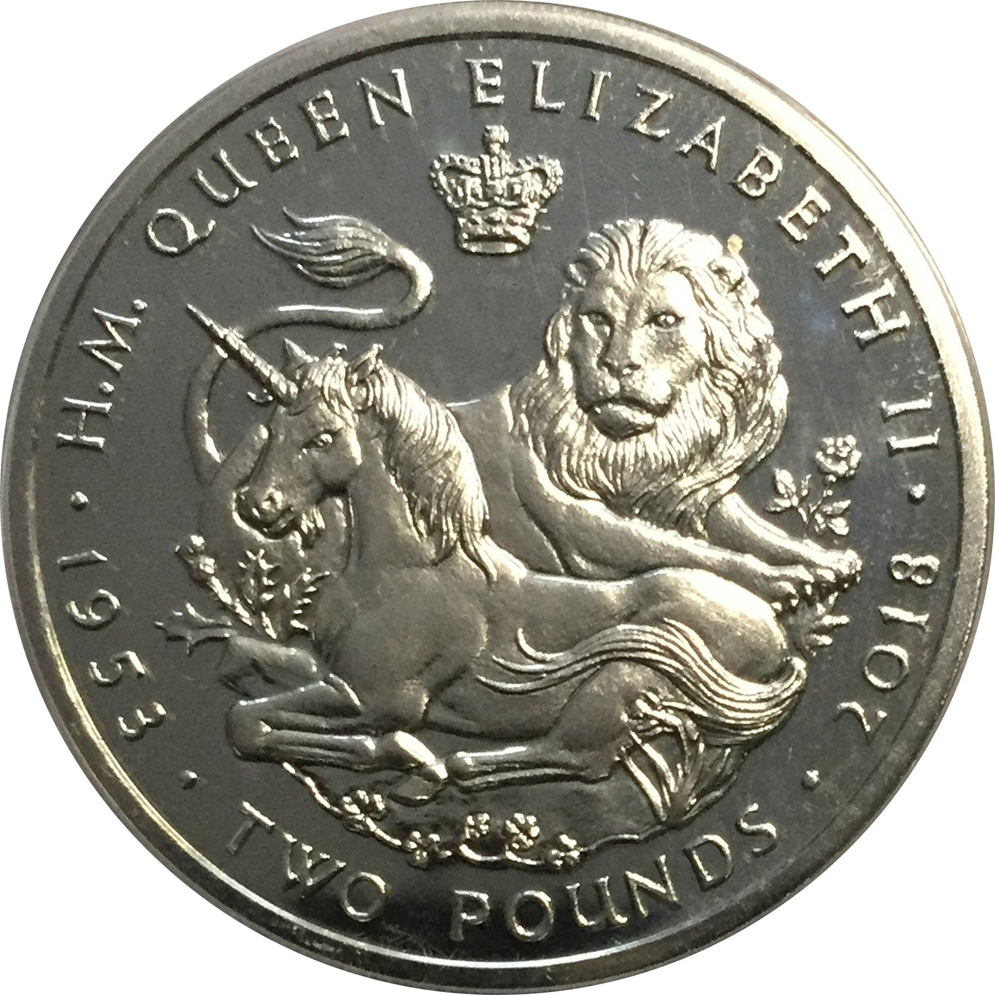British Indian Ocean Territory 2 Pounds - Elizabeth II The Lion and the Unicorn; Silver