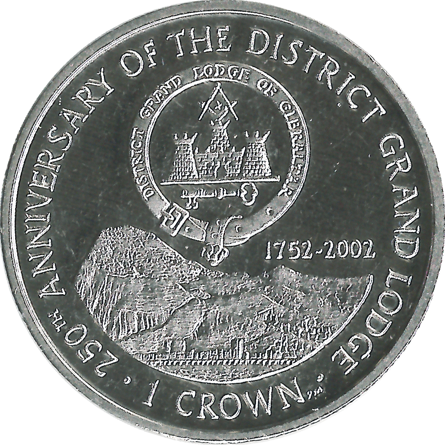 Gibraltar 1 Crown - Elizabeth II Grand Masonic Lodge reverse