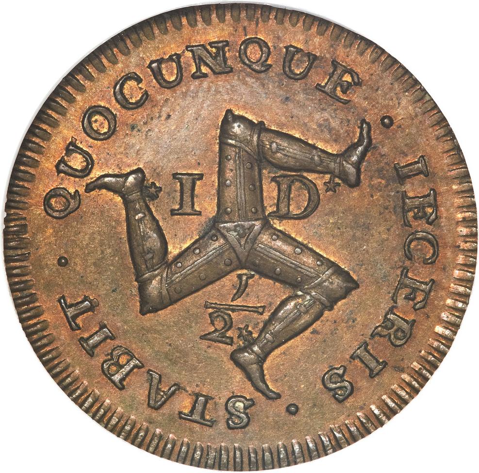 Isle of Man ½ Penny - James Stanley 2nd Derby Coinage; Copper
