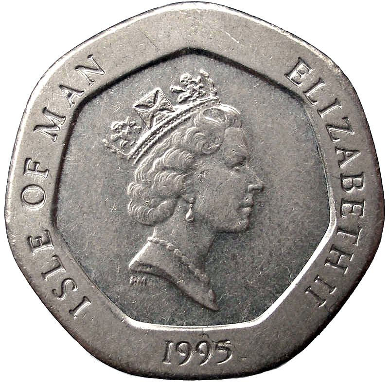 Isle of Man 20 Pence - Elizabeth II Combine harvester; wide rim obverse