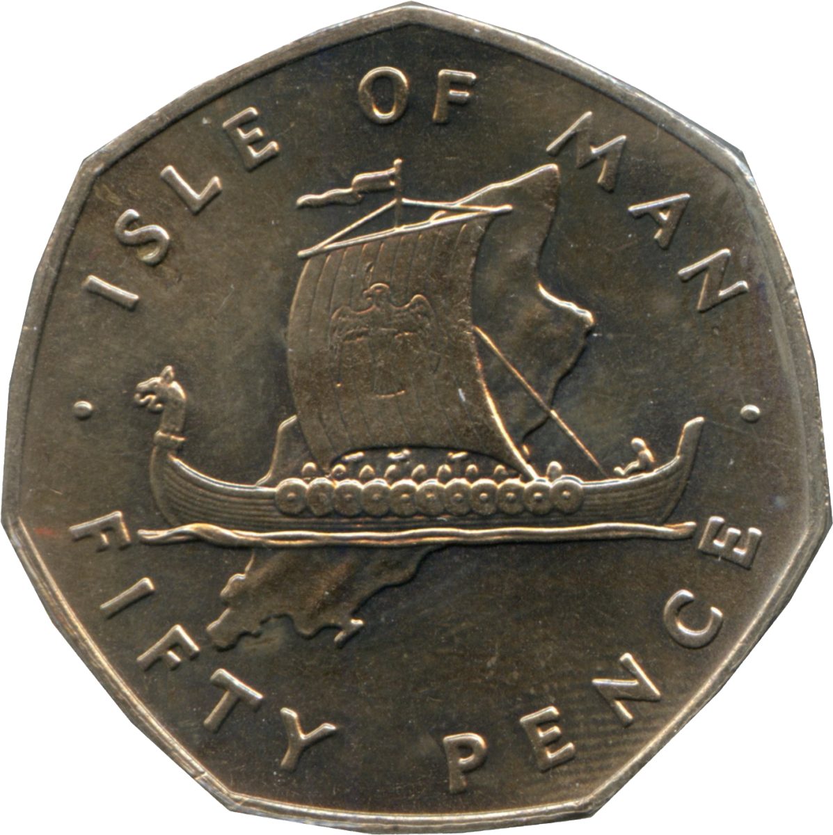 Isle of Man 50 Pence - Elizabeth II Viking longship on map