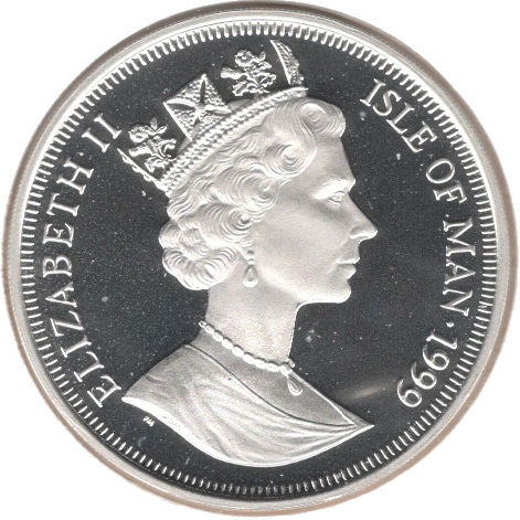 Isle of Man 1 Crown - Elizabeth II Olympics - Hurdlers; Silver Proof obverse