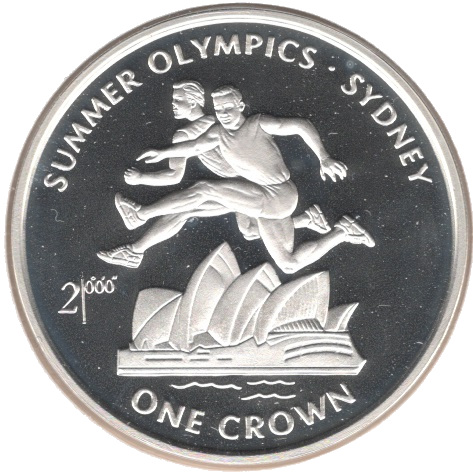 Isle of Man 1 Crown - Elizabeth II Olympics - Hurdlers; Silver Proof reverse