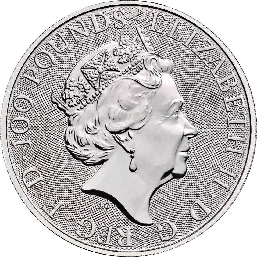 100 Pounds - Elizabeth II Unicorn of Scotland; 1 oz Fine Platinum obverse