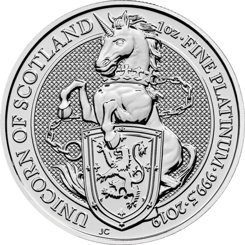 100 Pounds - Elizabeth II Unicorn of Scotland; 1 oz Fine Platinum