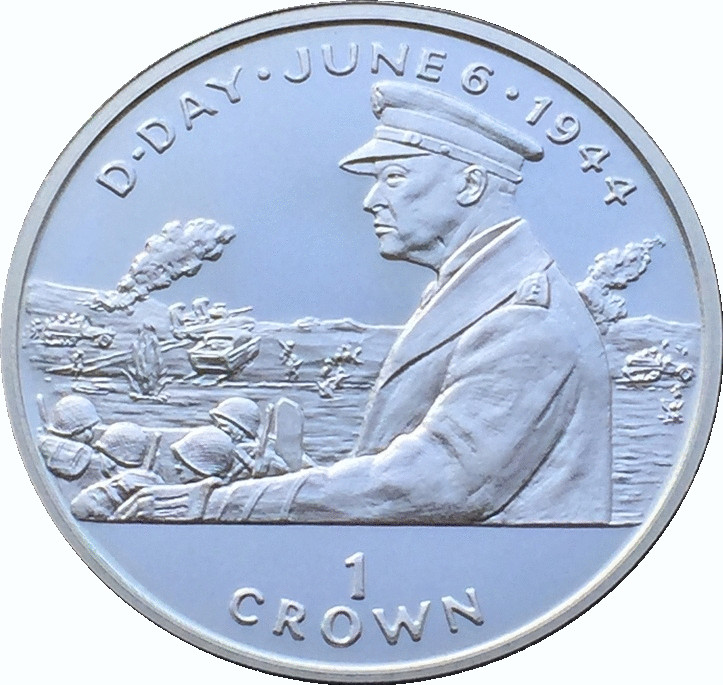 Isle of Man 1 Crown - Elizabeth II D-Day - General Eisenhower, Silver Proof Issue